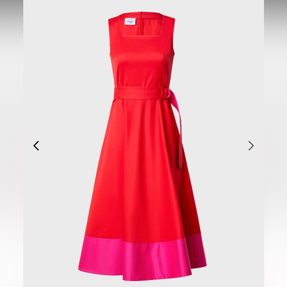 🆕 Akris Punto Beige/Orange Cotton Colorblock Midi Dress - Picture 15 of 15